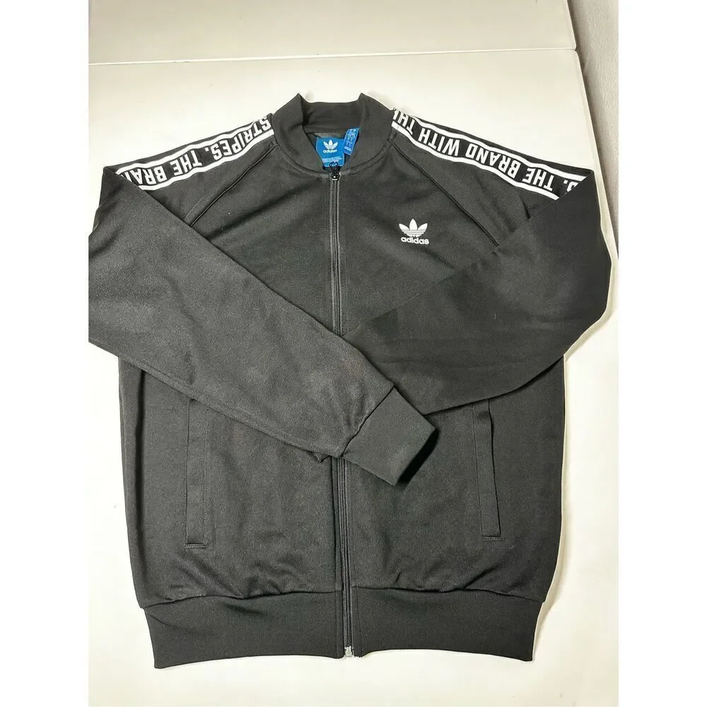 Adidas Men’s Track Full Zip Black White Logo Size L